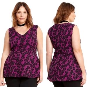 💥Torrid Plum Purple Peplum Top w/ Black Embroidered Roses